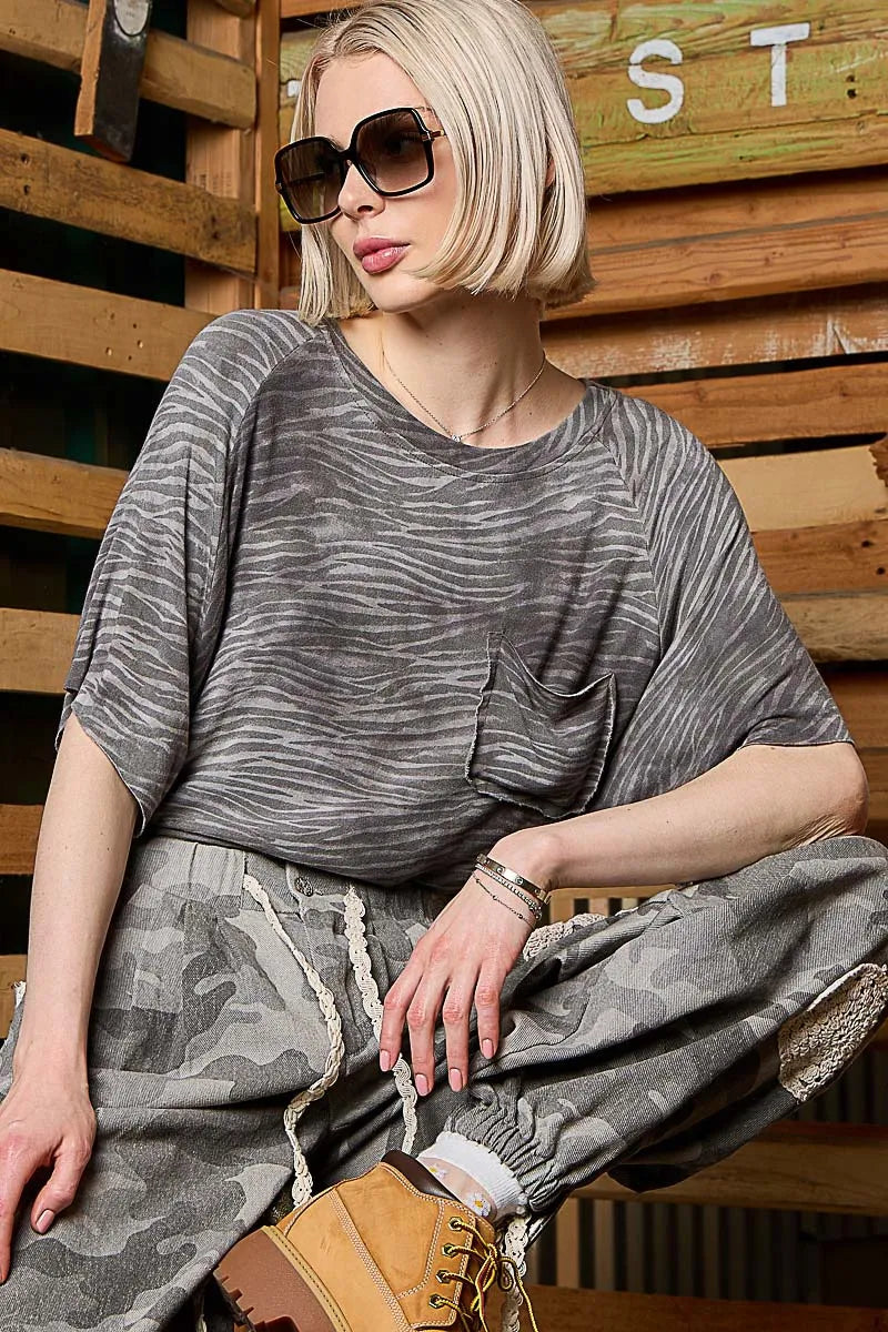 POL Zebra Print Round Neck Half Sleeve T-Shirt