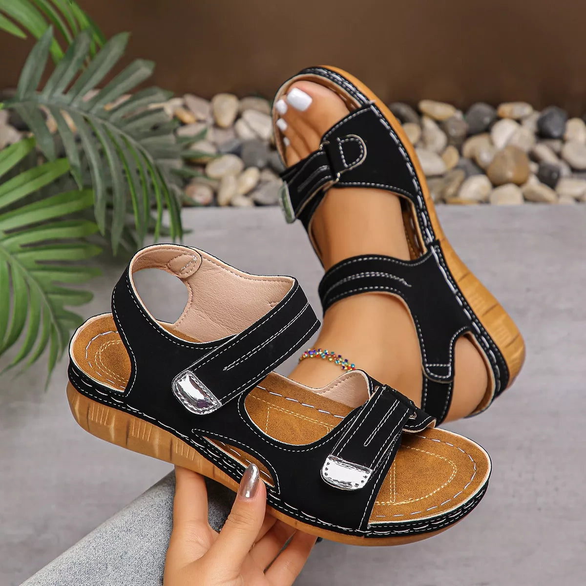 Open Toe Easy Strap Wedge Summer Sandals