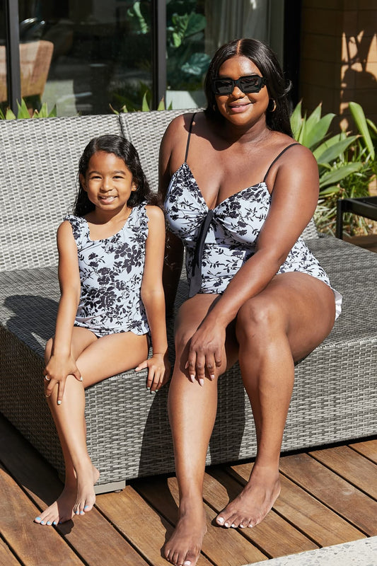 Marina West Swim Côte d'Azur Ruffle Trim One-Piece Swimsuit Black Roses on Sky