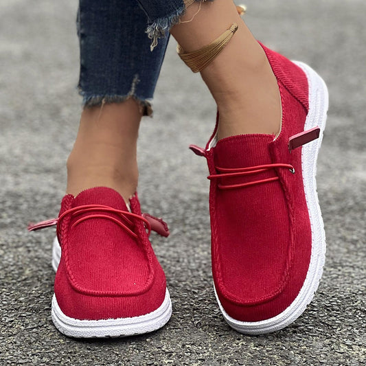 Round Toe Flat Slip-Ons Red