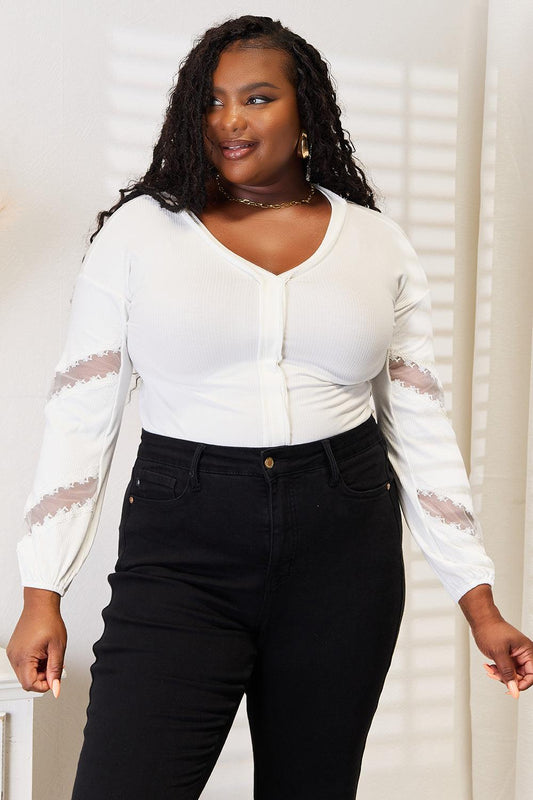 Double Take V-Neck Dropped Shoulder Blouse White