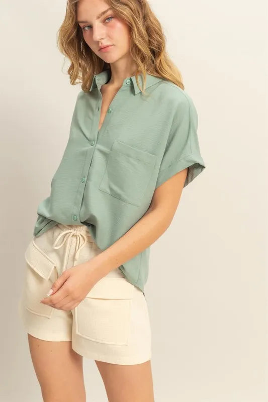HYFVE Button Down Collared Neck Short Sleeve Shirt