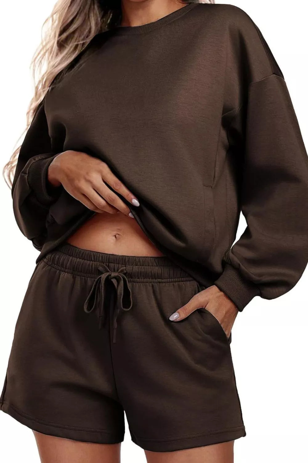 Round Neck Sweatshirt and Shorts Set