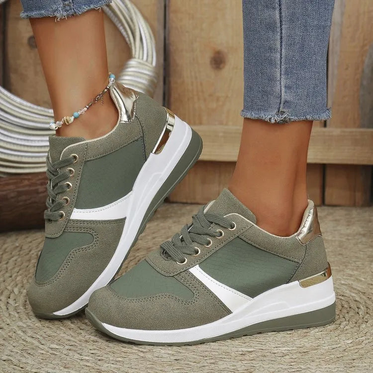 Lace Up Wedge Sneakers Army Green