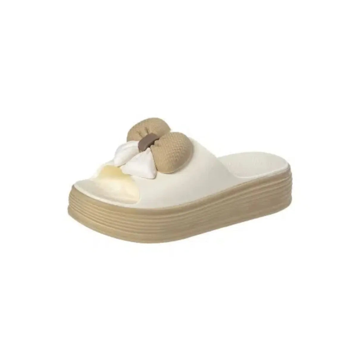 Open Toe Platform Slippers Beige