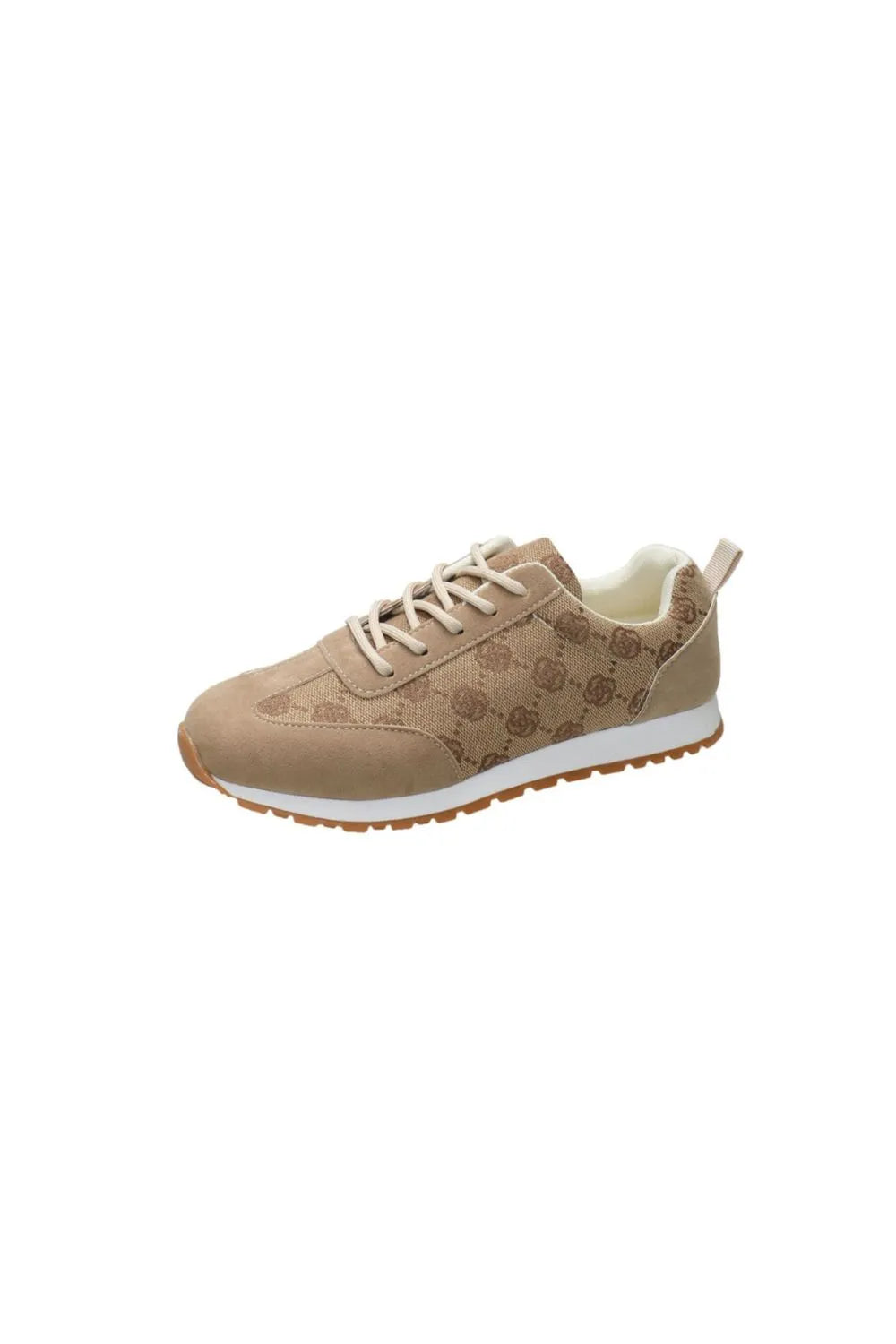 Floral Contrast Round Toe Sneakers Khaki