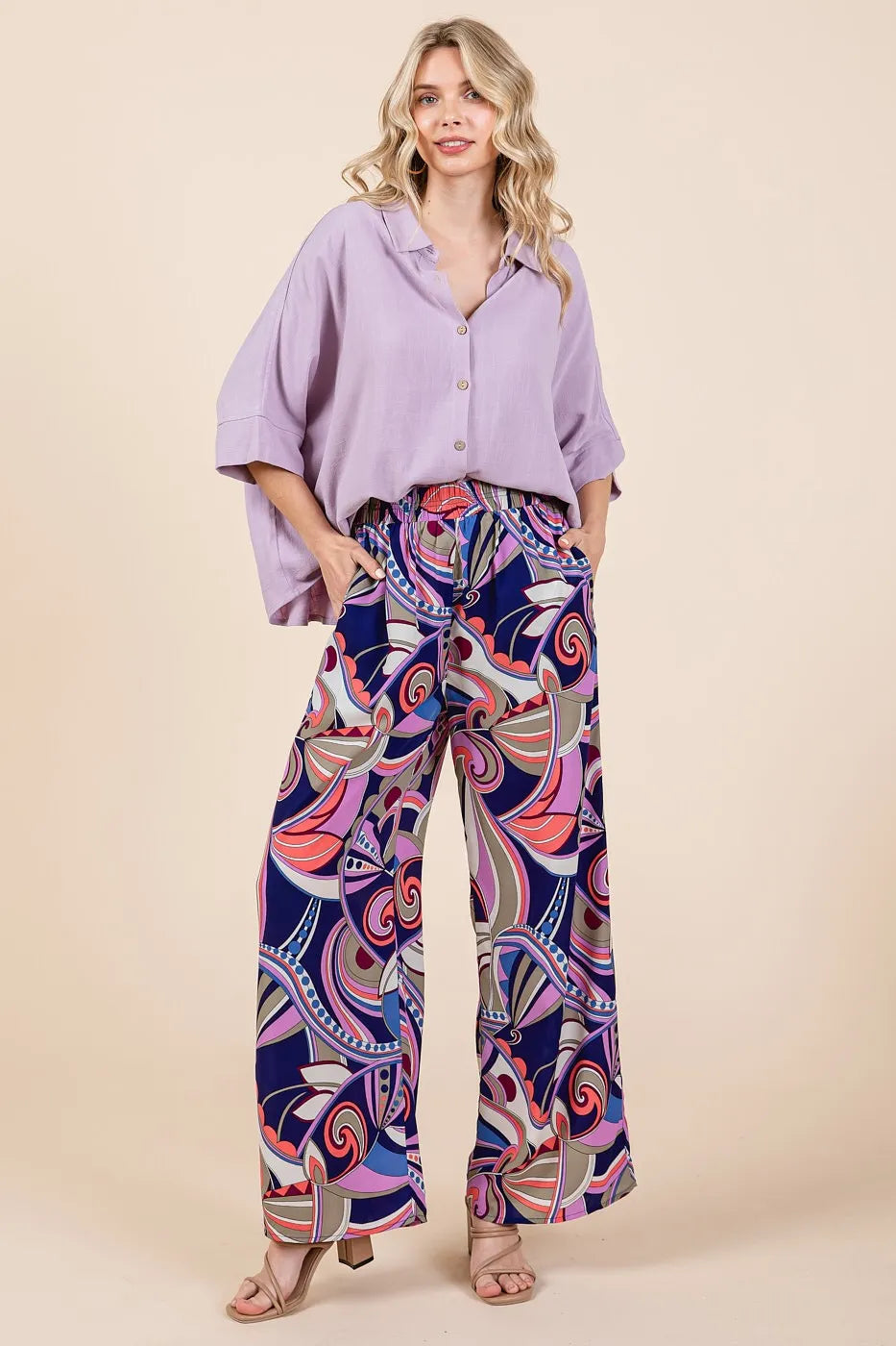 Mittoshop Abstract Print Elastic Waist Wide Leg Pants