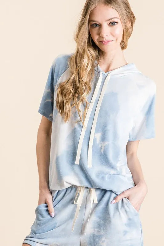 BiBi Tie Dye French Terry Casual Shorts with Twill Tape
