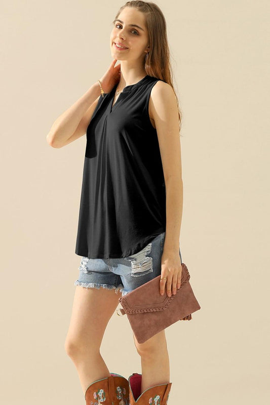Ninexis Full Size Notched Sleeveless Top BLACK