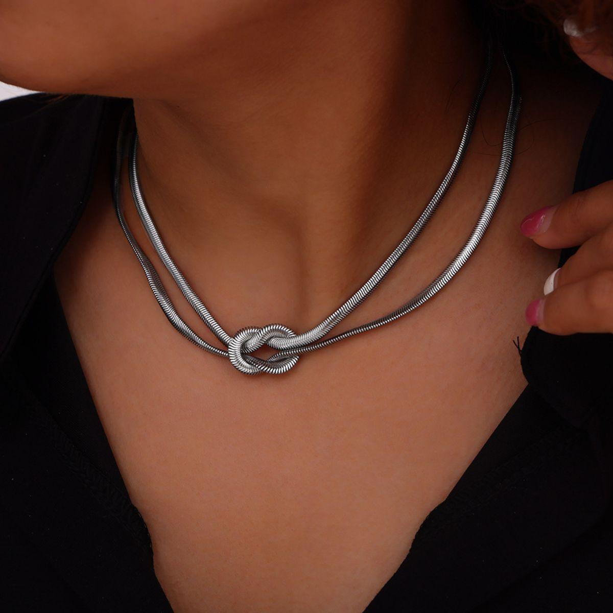 Titanium Steel Knot Necklace Silver One Size