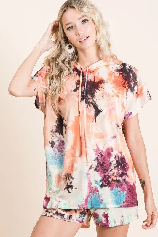 BiBi Tie Dye Terry Hoodie With Drawstring