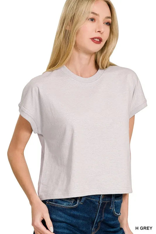 Zenana Premium Cotton Relaxed Crop Tee H GREY