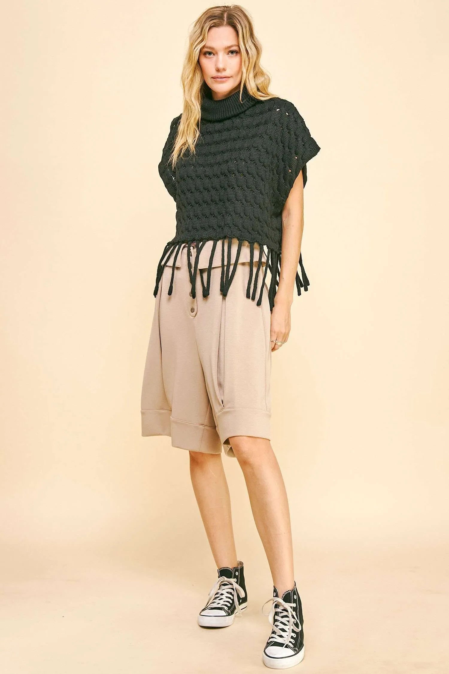 Davi & Dani Fold Over Waist Band Strap Detail Short