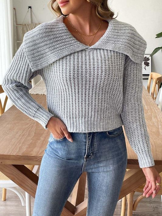 Cable-Knit Long Sleeve Sweater Gray