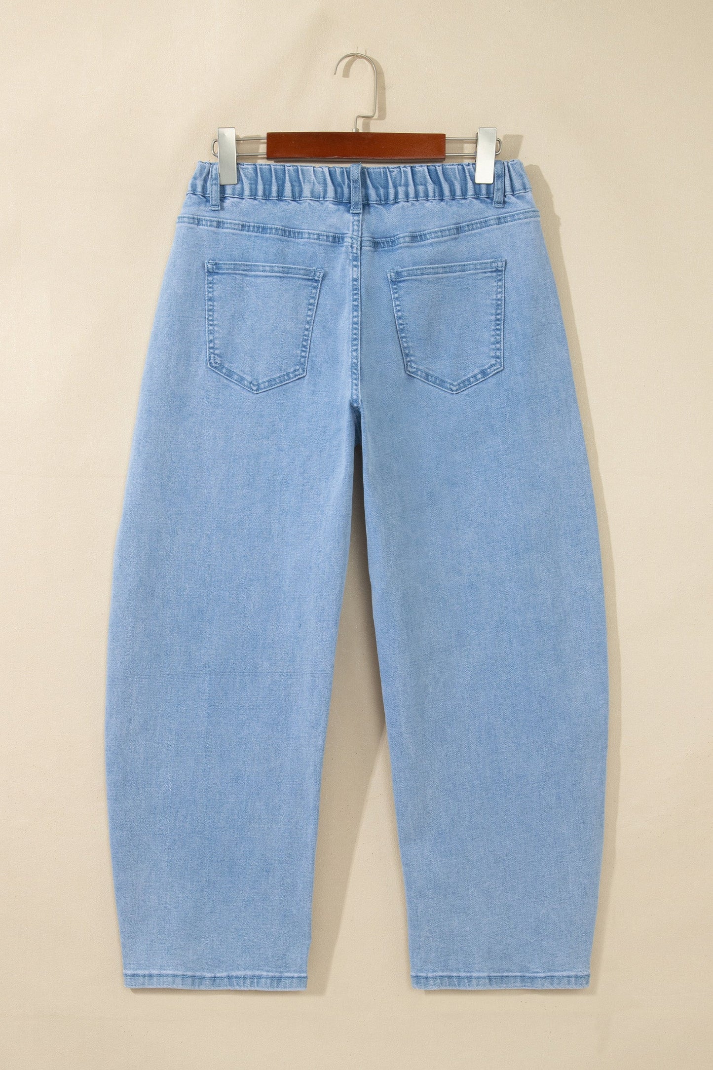 Solid Denim Square Patch Pocket Ankle Length Barrel Jeans