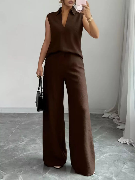 Sleeveless Top and Wide Leg Pants Set