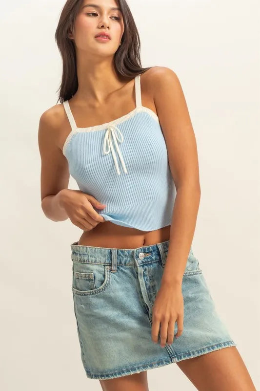 HYFVE Square Neck Ribbed Knit Cami BLUE CREAM