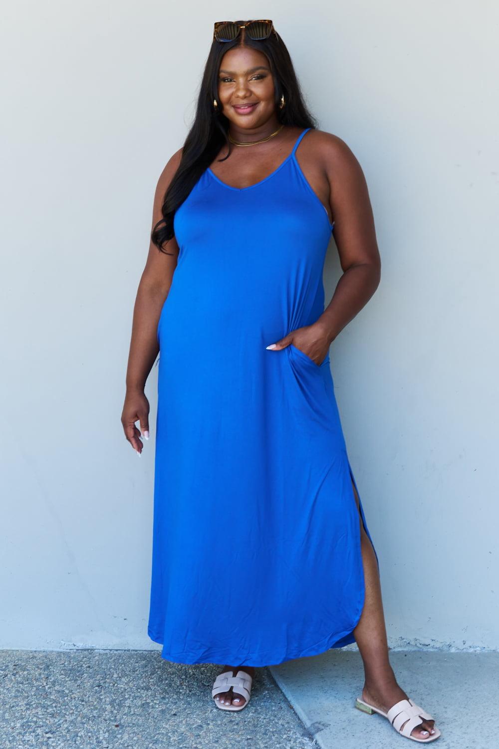 Ninexis Good Energy Full Size Cami Side Slit Maxi Dress in Royal Blue Royal Blue