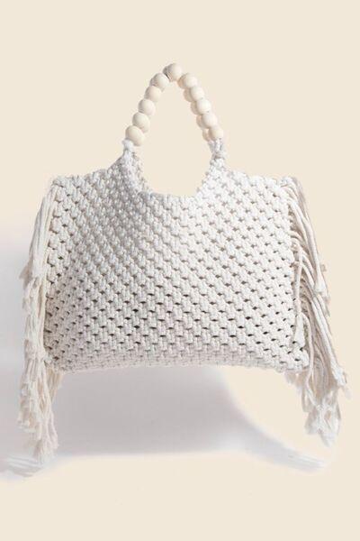 Fame Wooden Beaded Handle Braided Tote Bag Ivory One Size