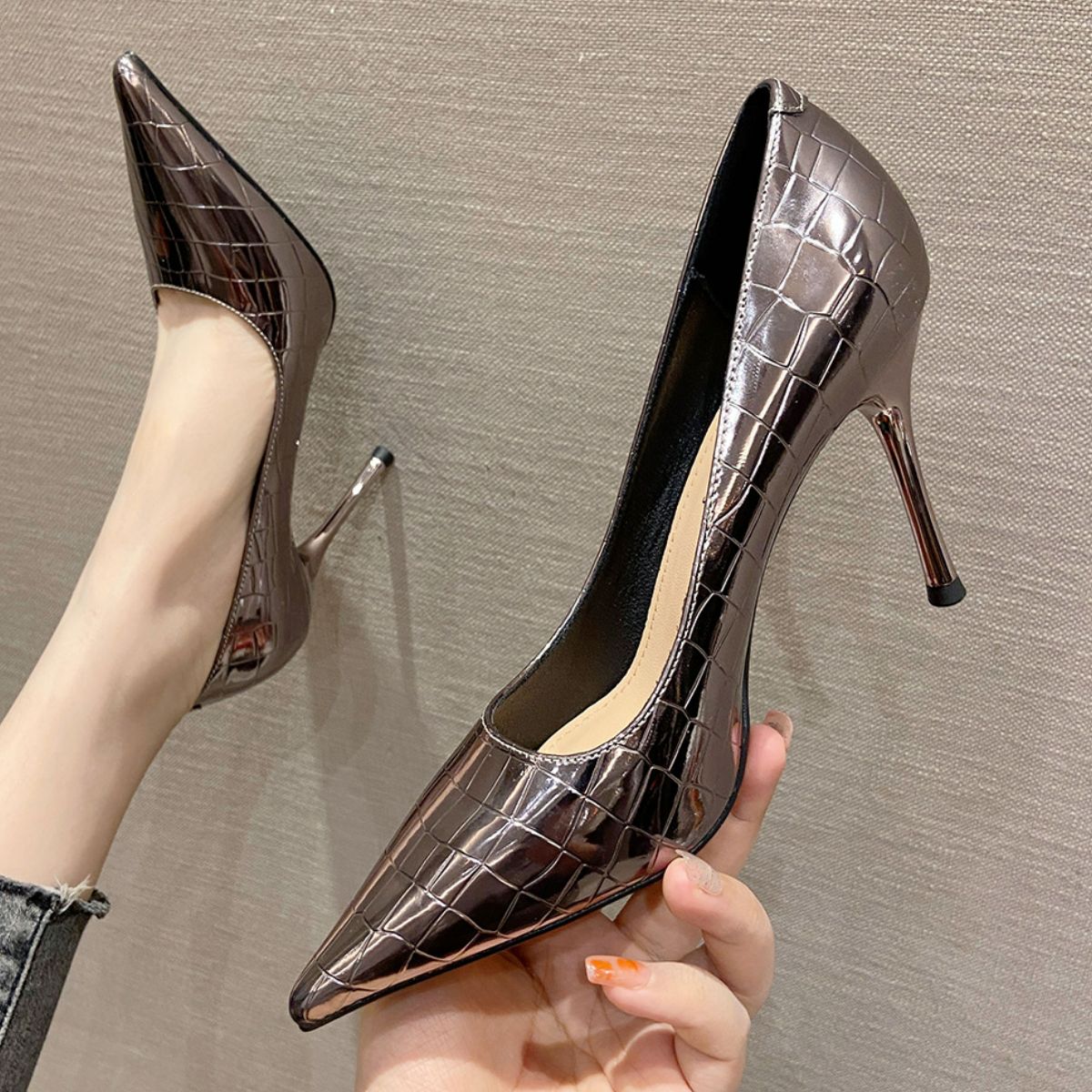 Point Toe Stiletto Pumps Mocha