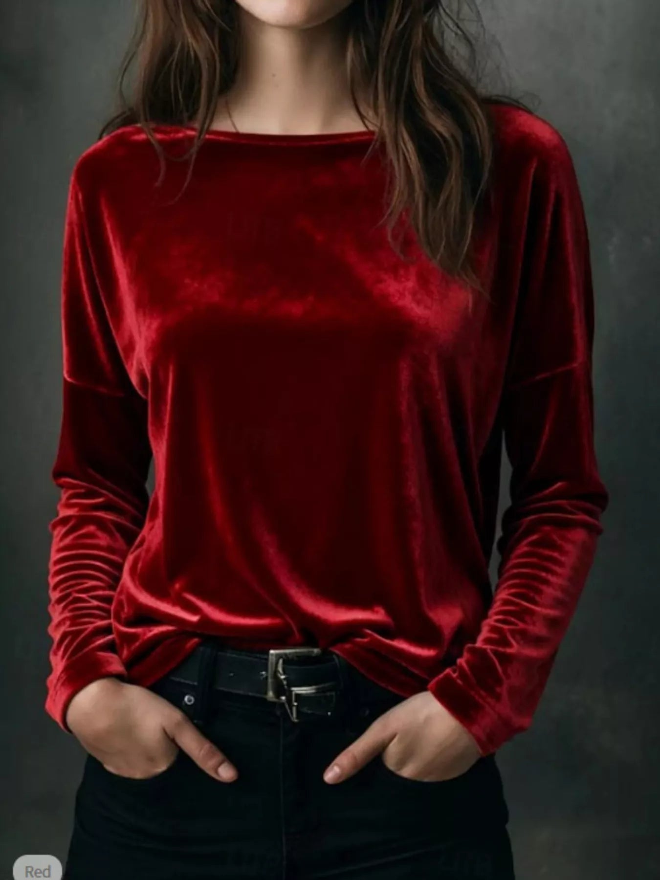 Full Size Velvet Long Sleeve T-Shirt Plus Size