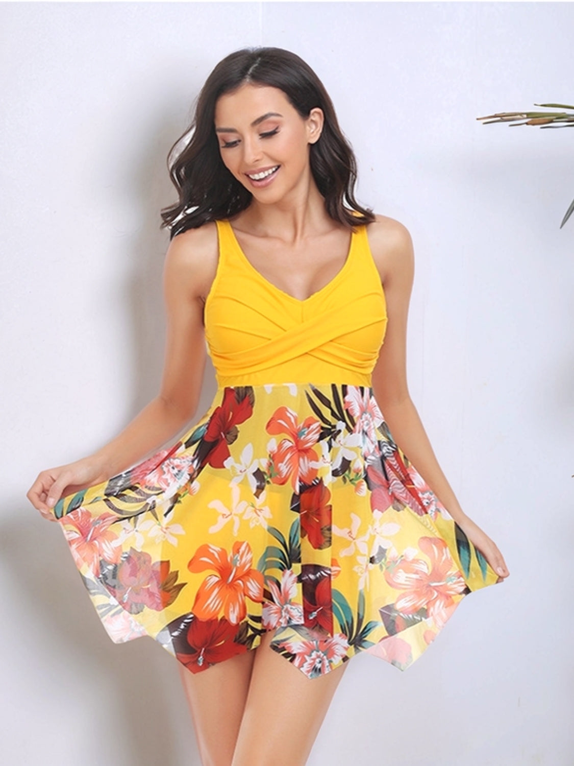 Printed Wide Strap Two-Piece Swim Set Gold