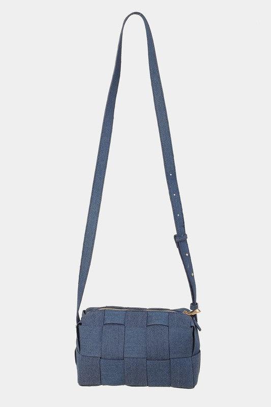 Fame Woven Crossbody Bag with Adjustable Strap Dusty Blue One Size