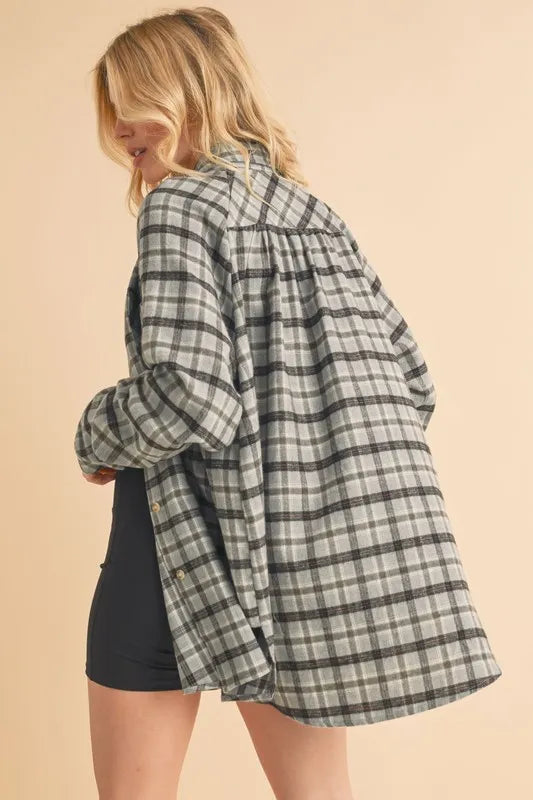 Aemi + Co Plaid Button Up Flannel Shirt with Chest Pocket