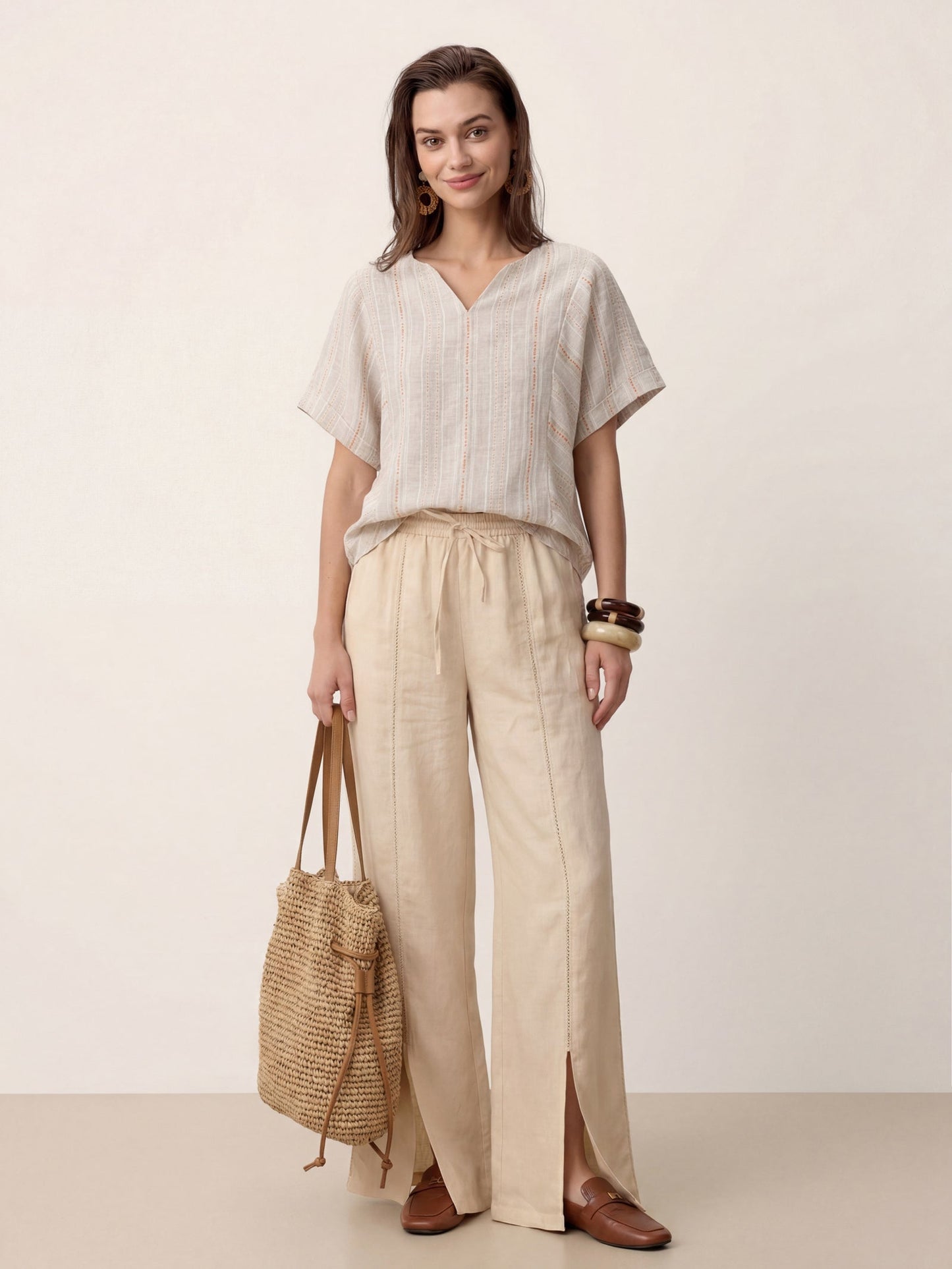 Linen Split-Neck Drop-Shoulder Top KIERA