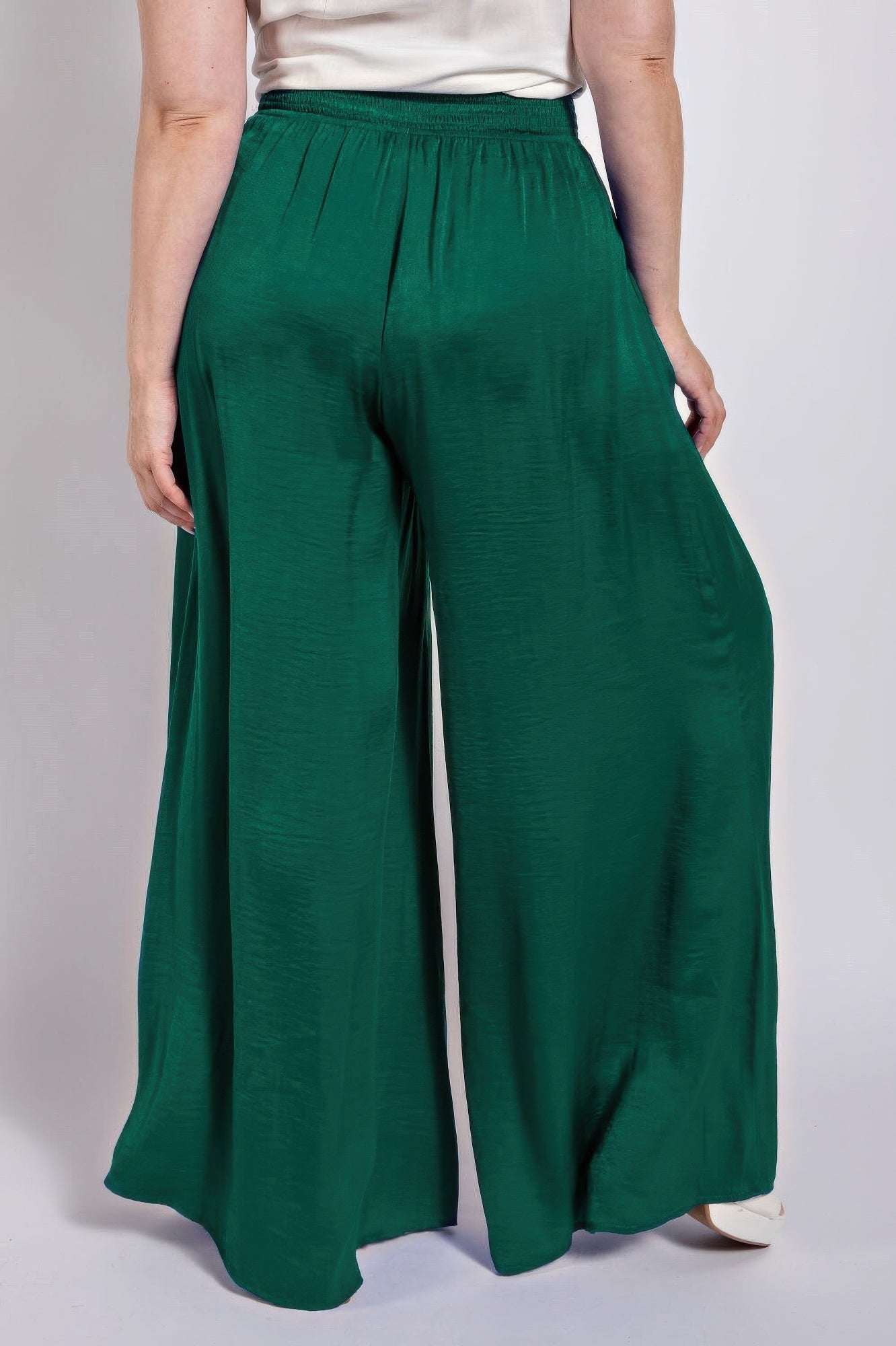 Washed Satin Wide Pants With Waist Smocked