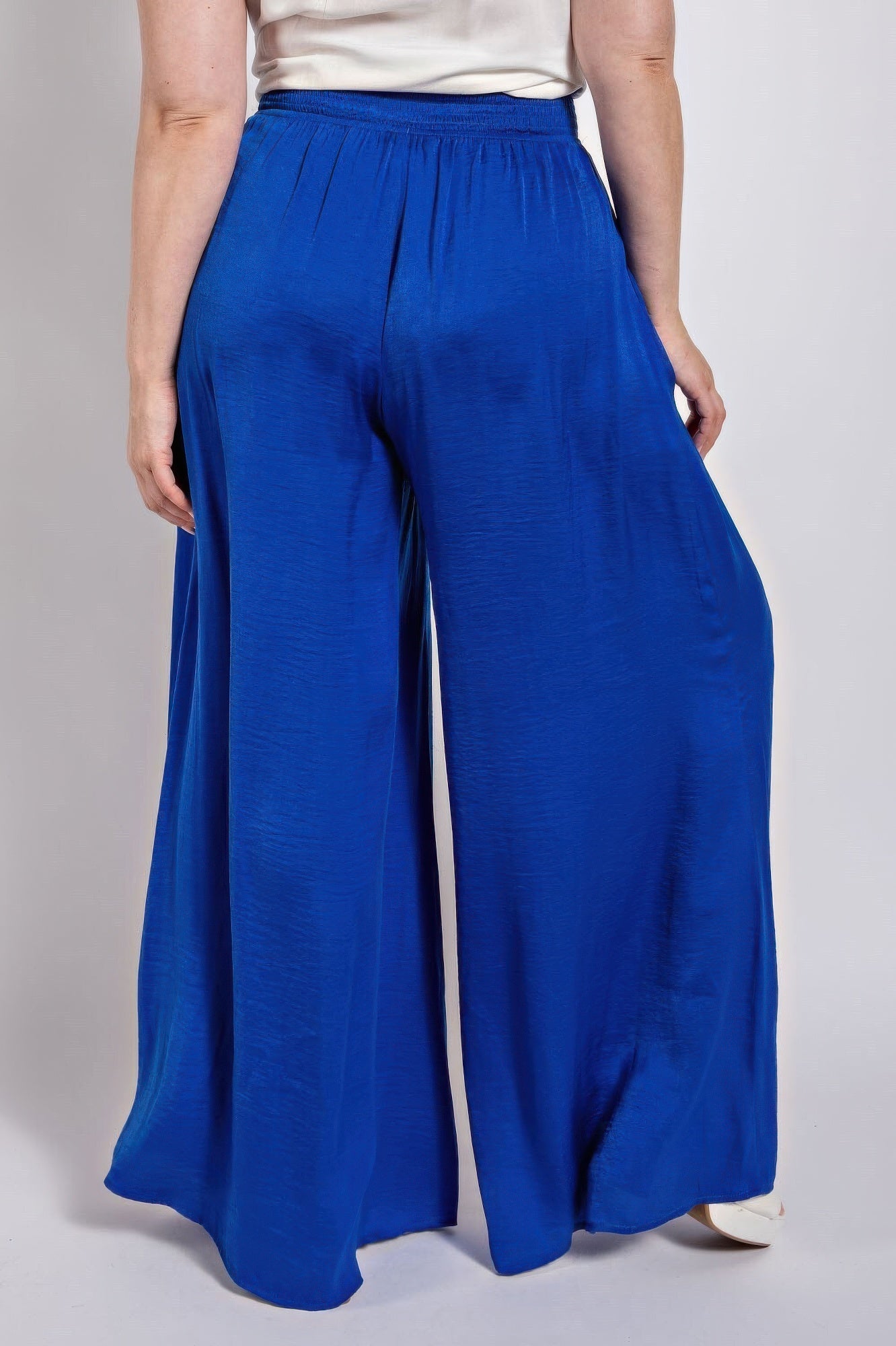 Washed Satin Wide Pants With Waist Smocked