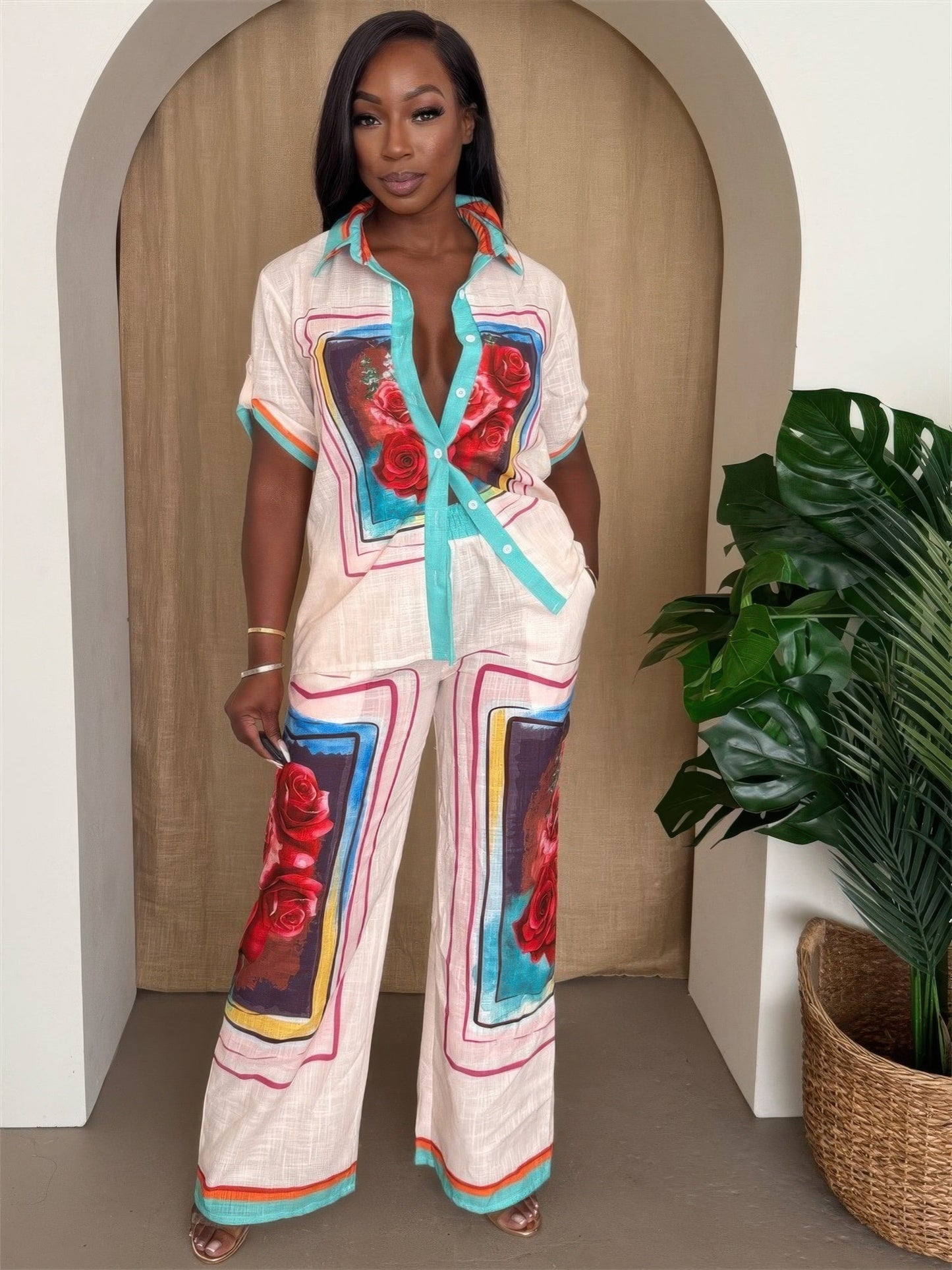 Floral Button-up Resort Lounge Set