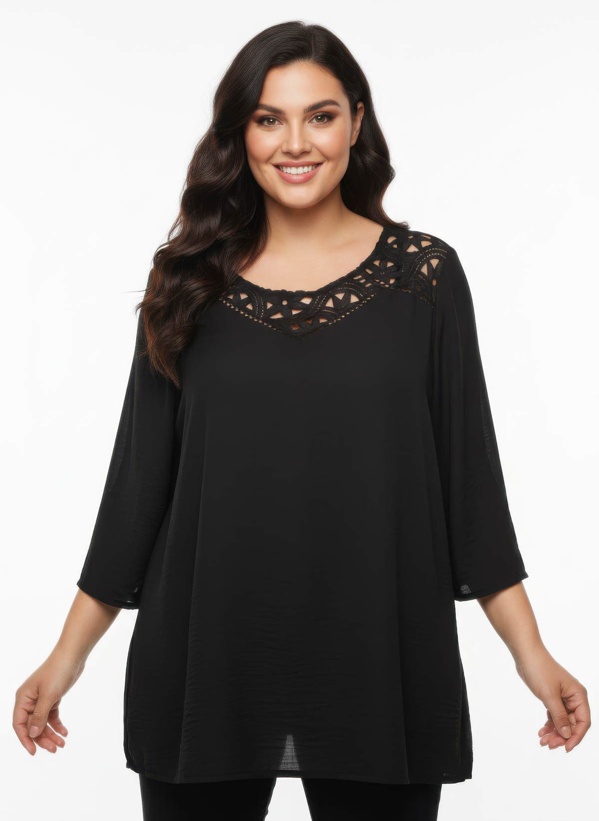 Lace Yoke Bell Sleeve Knit Tunic