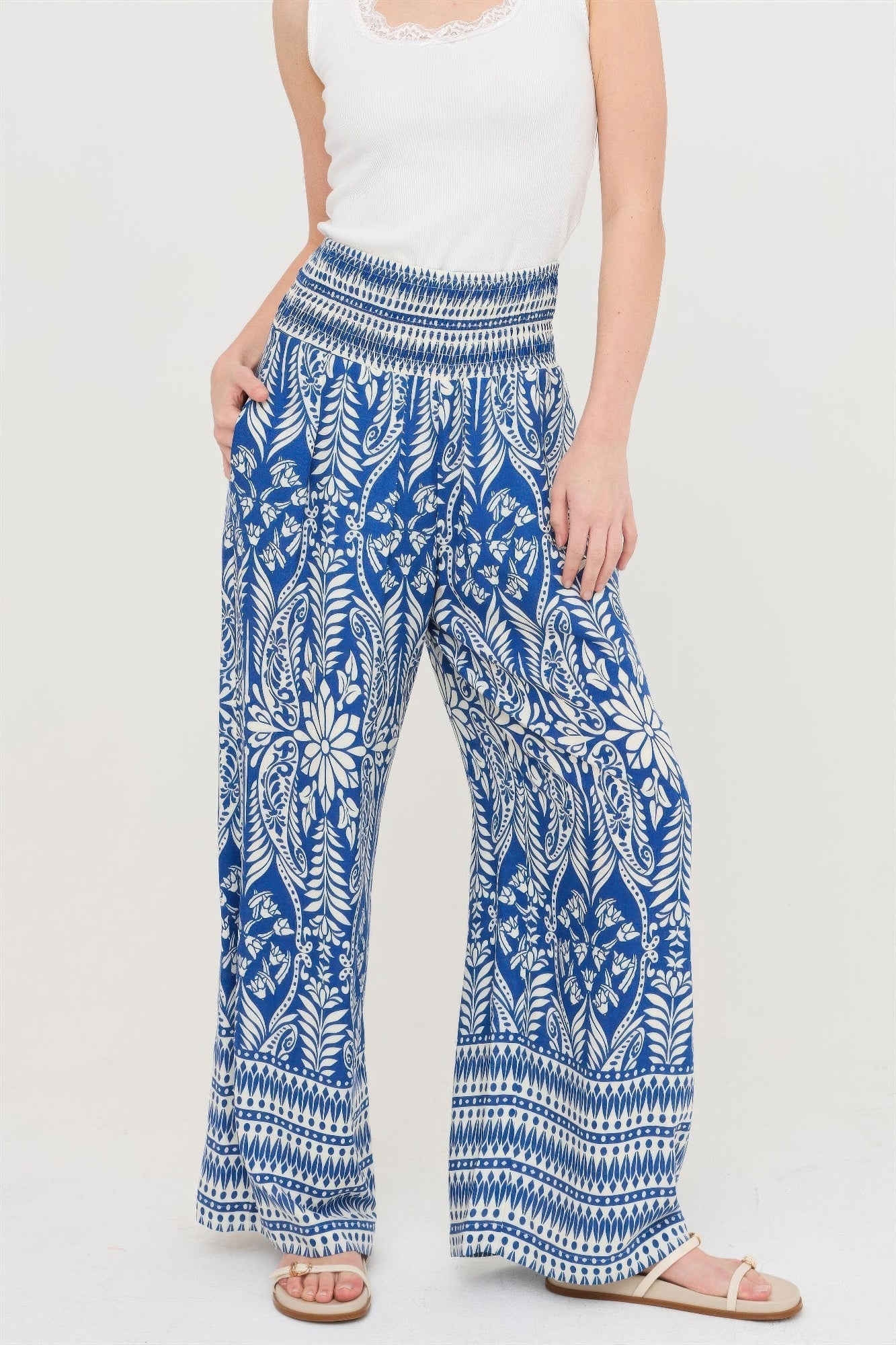 Smocked Waist Floral Pants