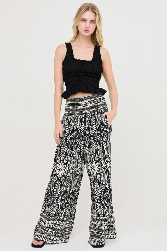 Smocked Waist Floral Pants
