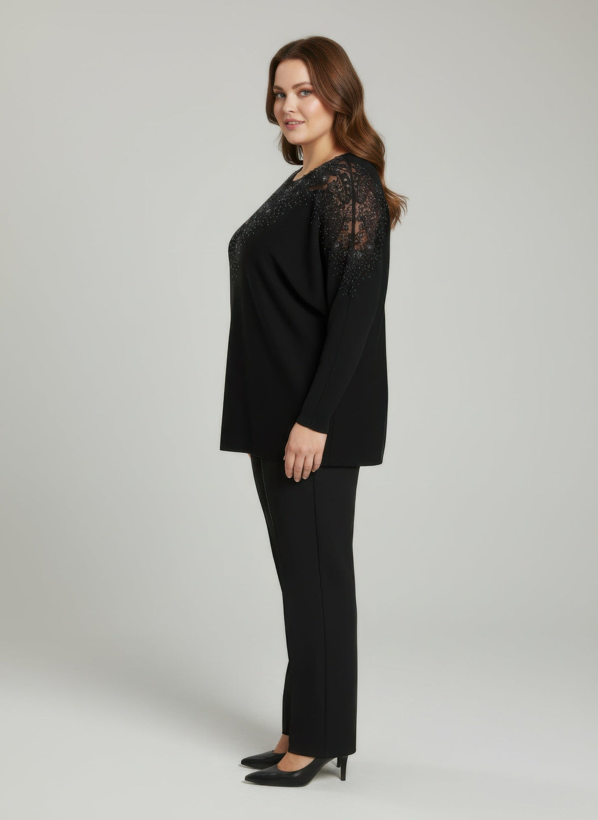 Crimson Lace Embellished Knit Tunic Top