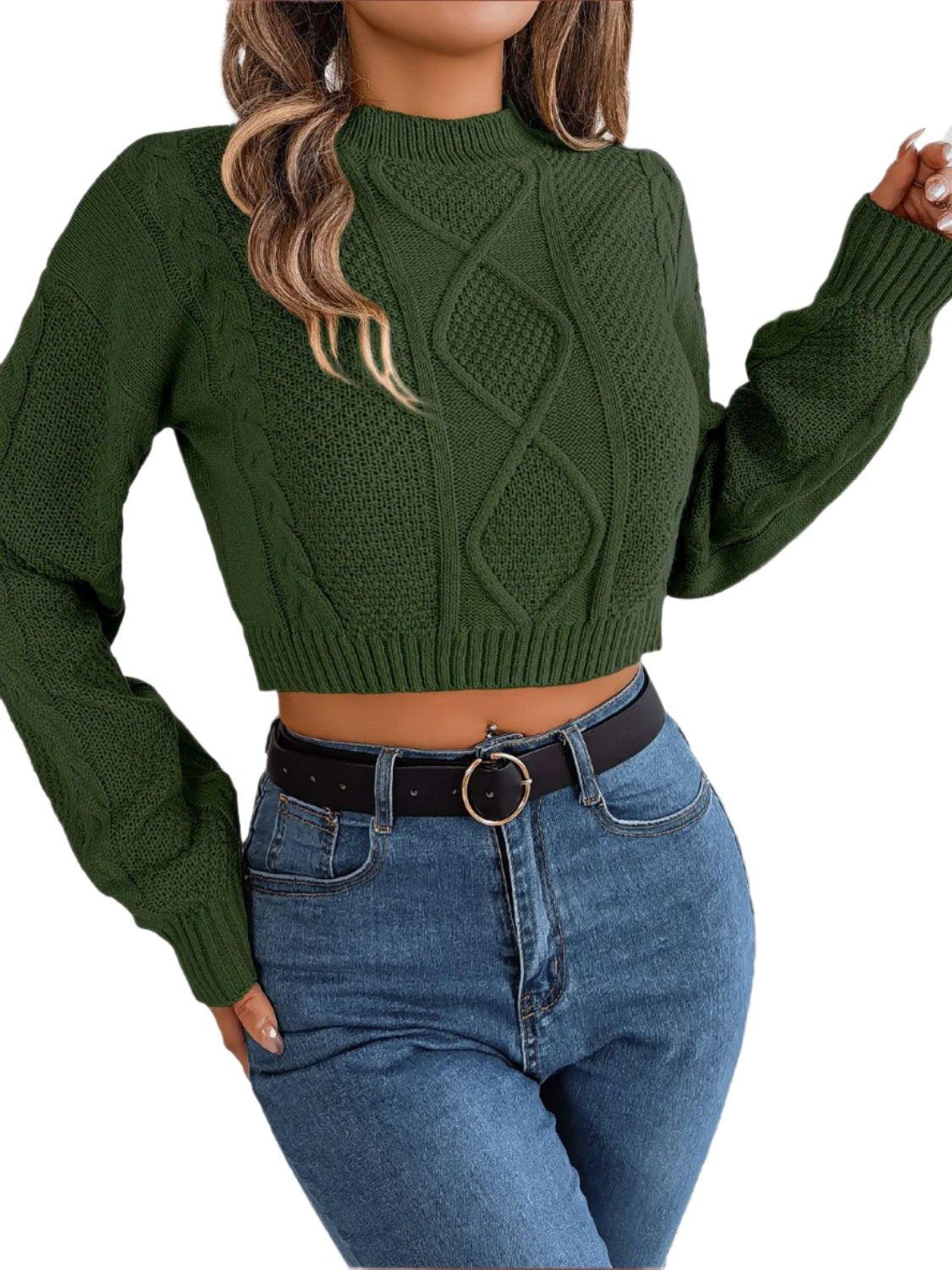 Cable-Knit Round Neck Cropped Sweater