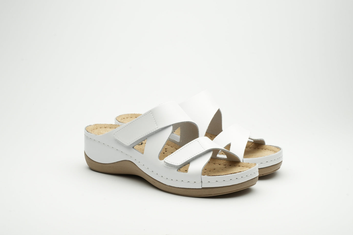 Laura by LEON– Women’s Leather Sandal- Comfort Slide Slip-on with Velcro Straps