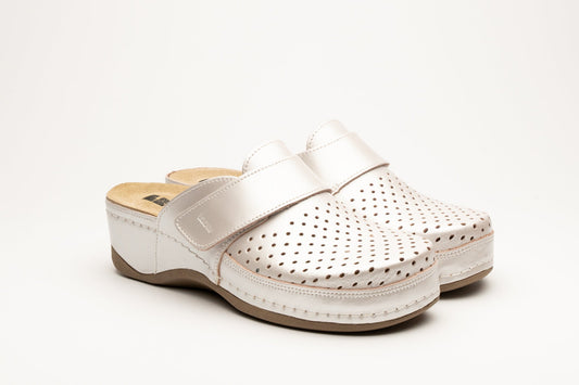 Aurora IV by LEON- Women’s Leather Clog- Perforation and Adjustable Velcro Strap