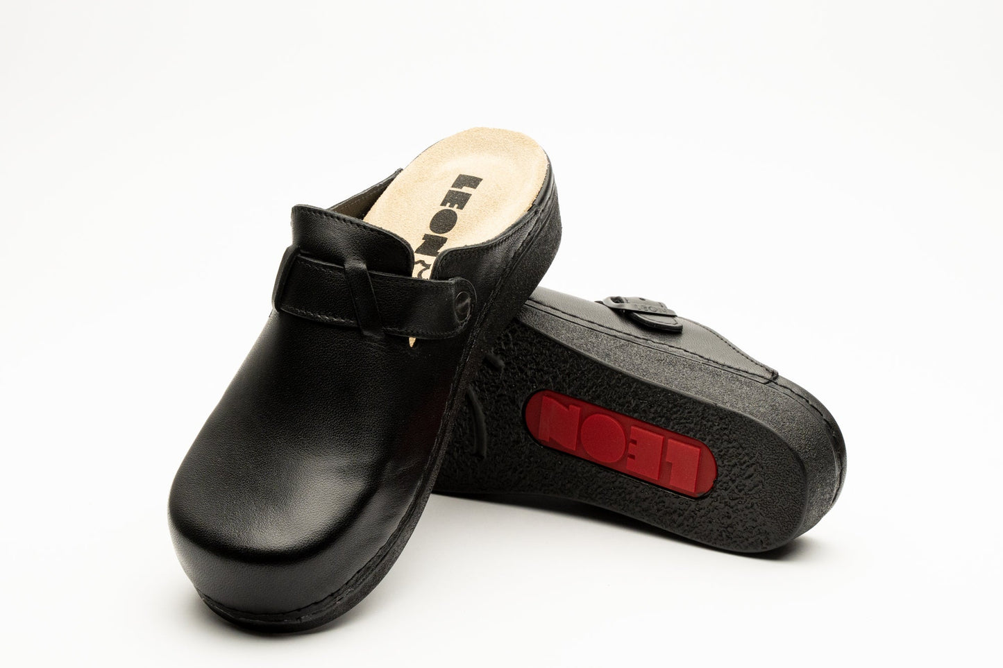 Nora I by LEON – Women’s Leather Clog- Removable Gel Insole & Adjustable Buckle