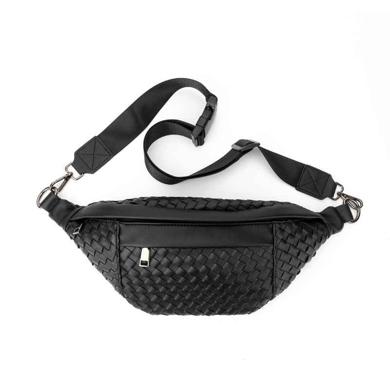 The Riley | Woven Leather Sling Bag Black