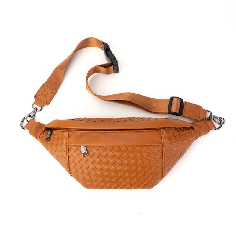 The Riley | Woven Leather Sling Bag Cognac