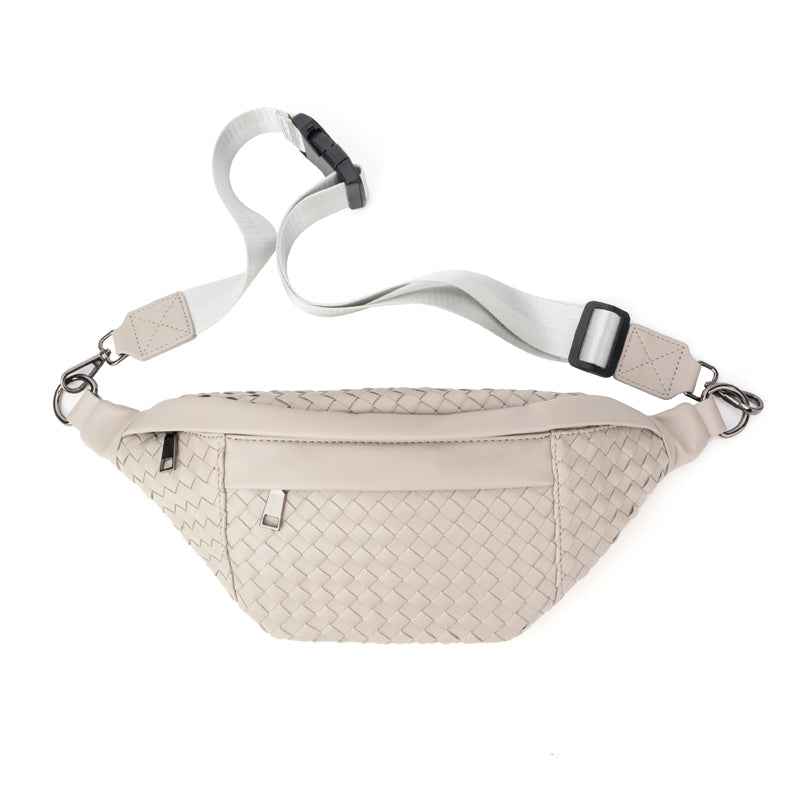 The Riley | Woven Leather Sling Bag Light Gray