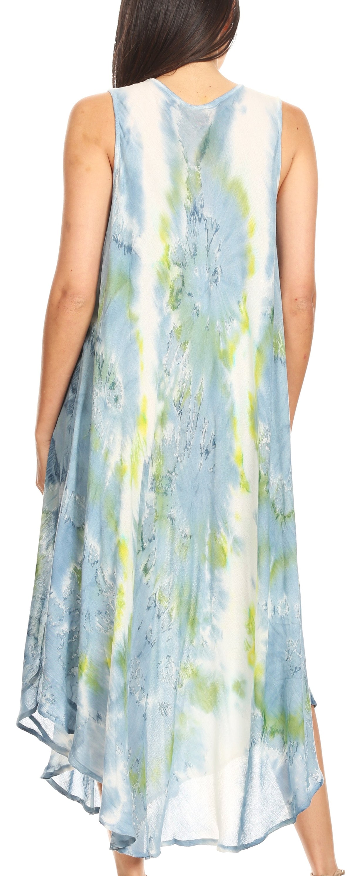 Sakkas Laeila Tie Dye Washed Long Sleeveless Tank Top Caftan Dress / Cover Up