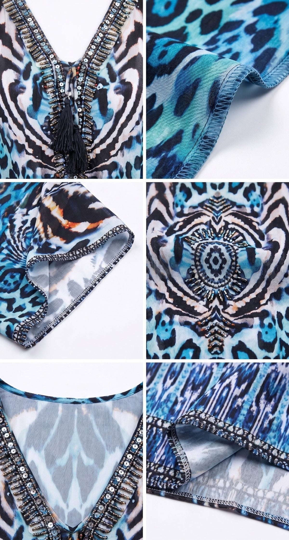 Sakkas Georgettina Flowy Rhinestone V Neck Long Caftan Dress/Cover Up