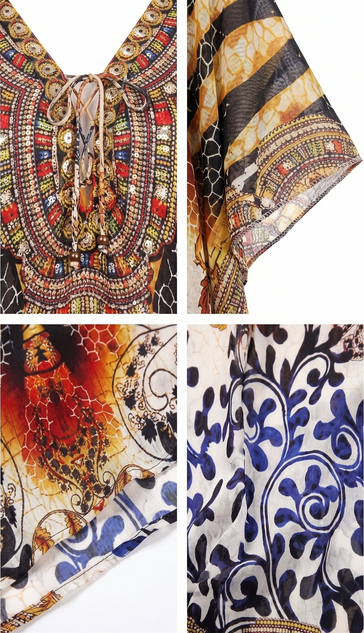 Sakkas Georgettina Flowy Rhinestone V Neck Long Caftan Dress/Cover Up