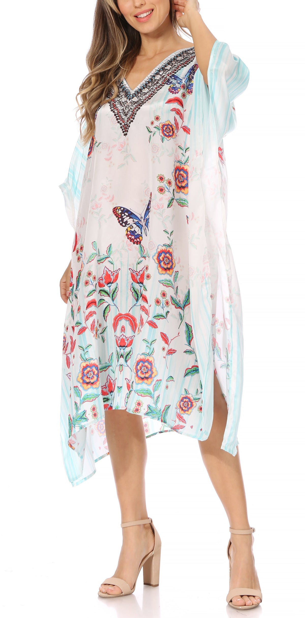 Sakkas MiuMiu Ligthweight Summer Printed Short Caftan Dress / Cover Up