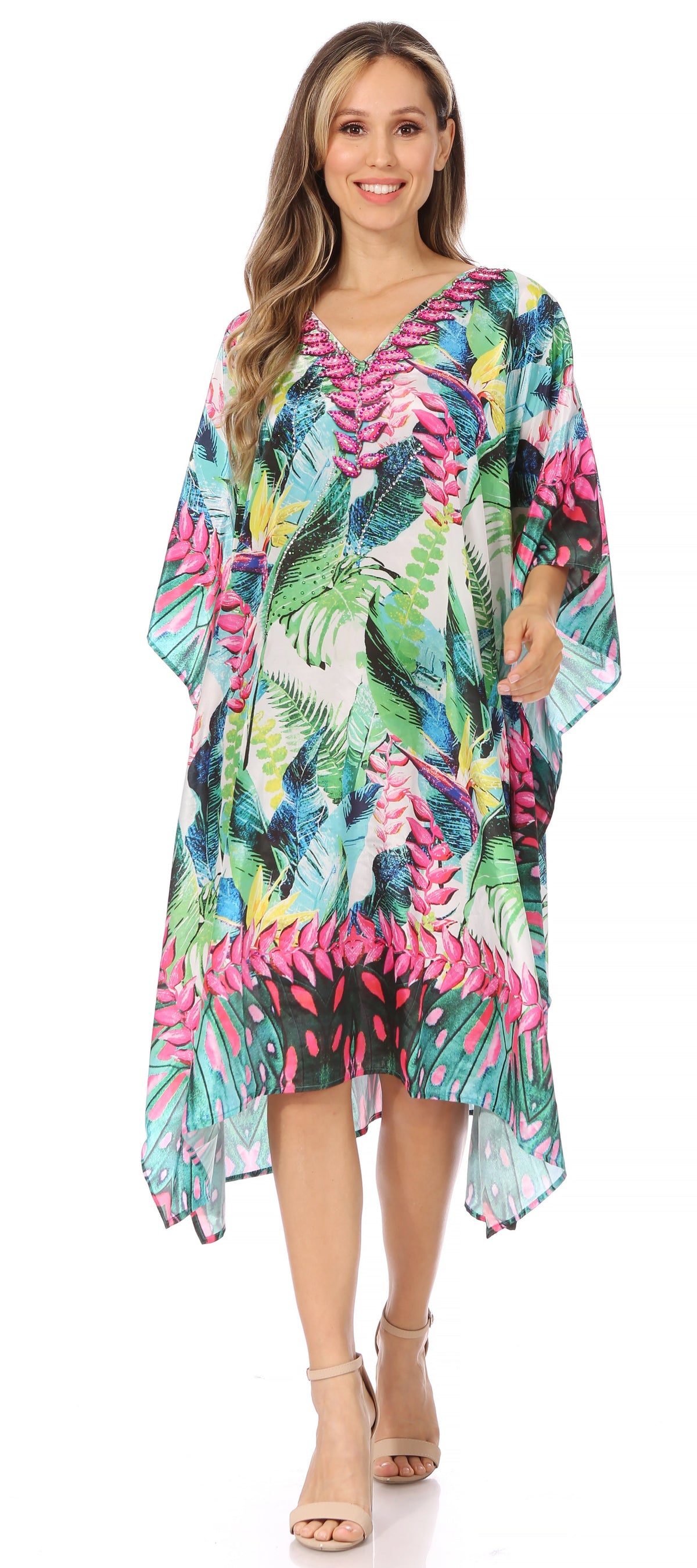 Sakkas MiuMiu Ligthweight Summer Printed Short Caftan Dress / Cover Up