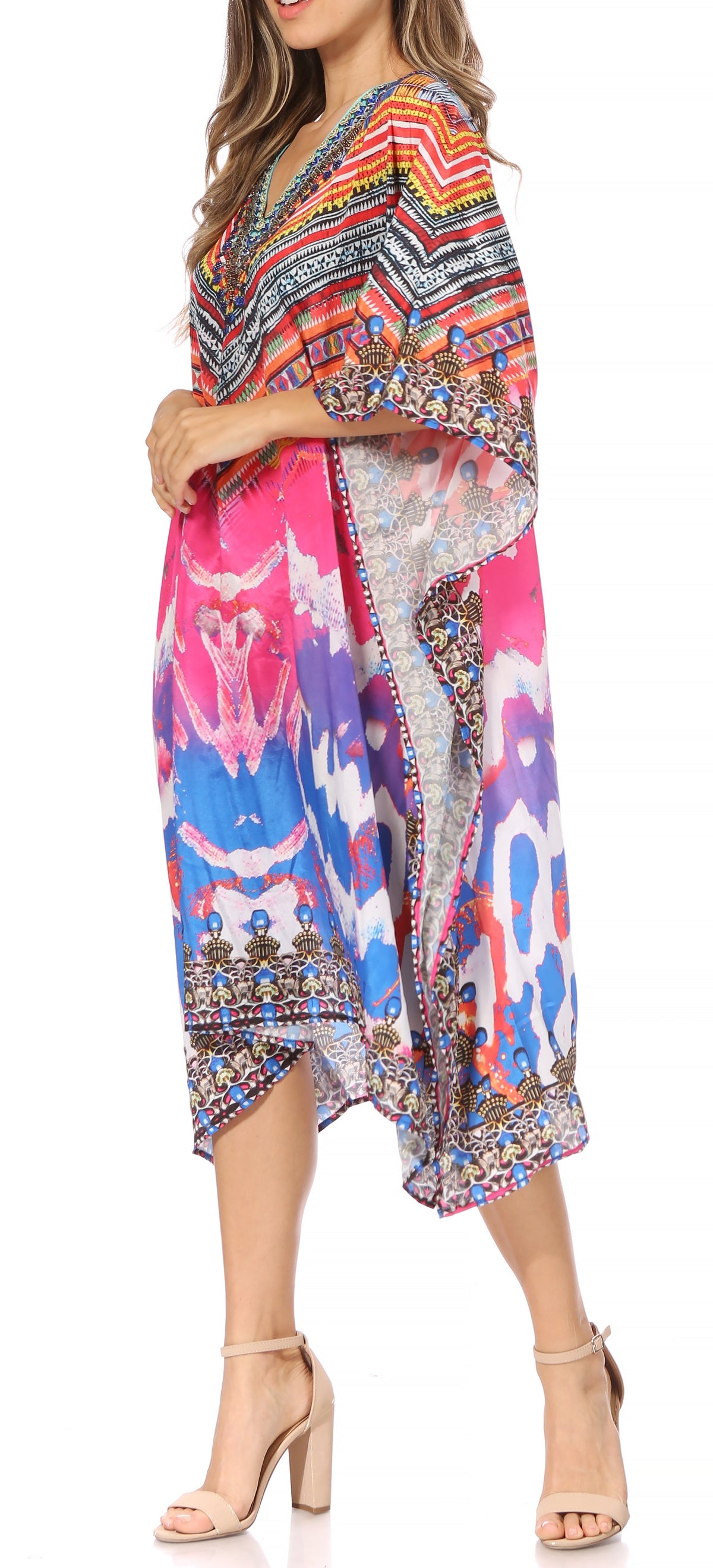 Sakkas MiuMiu Ligthweight Summer Printed Short Caftan Dress / Cover Up