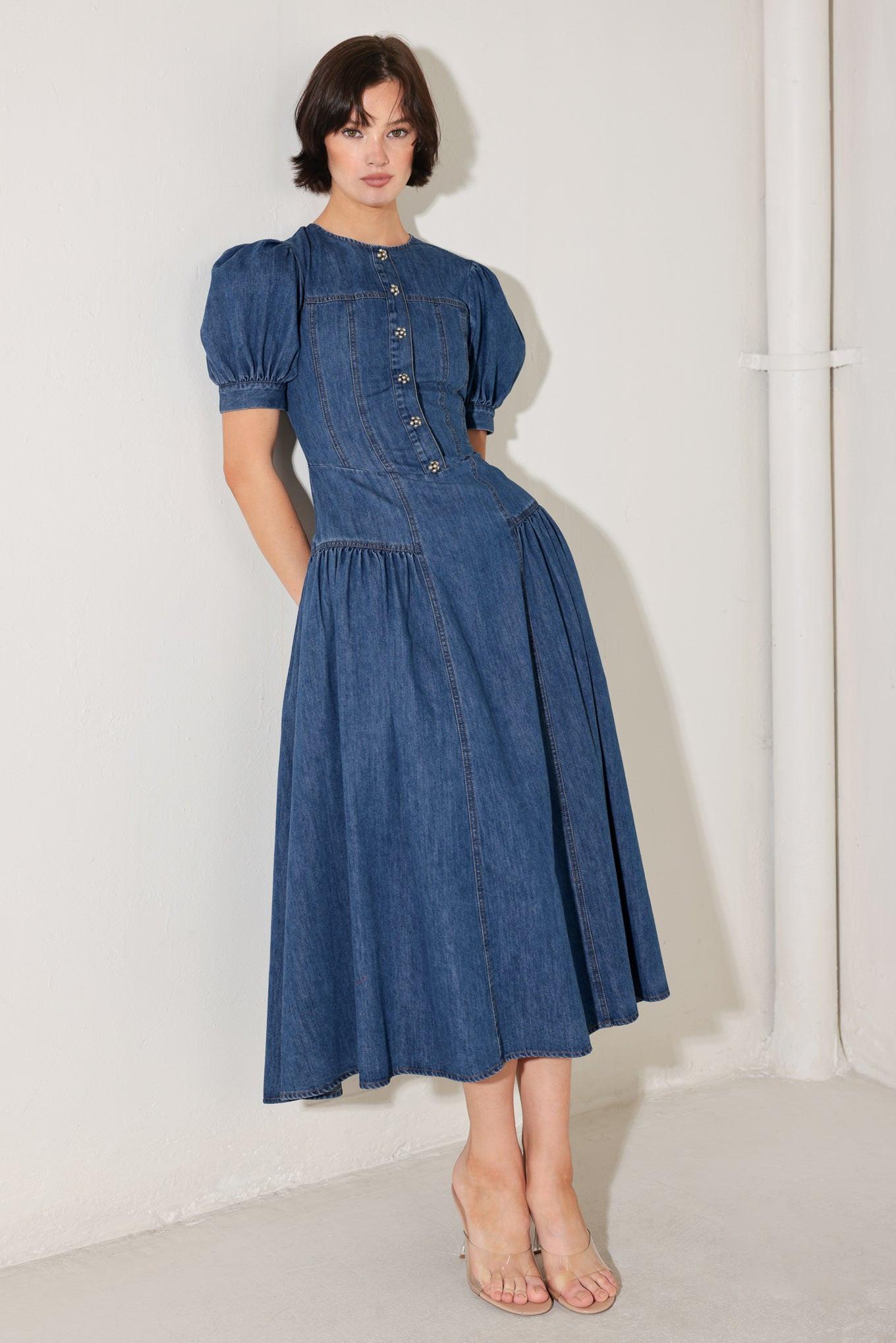 MIDDAY IN BLUE DENIM MIDI DRESS